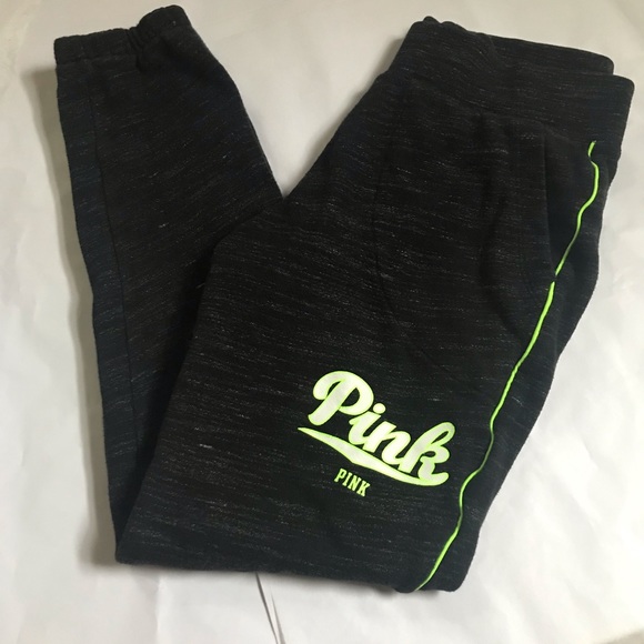 PINK Victoria's Secret Pants - PINK Dark Gray Sweatpants w Lime Green Accent XS